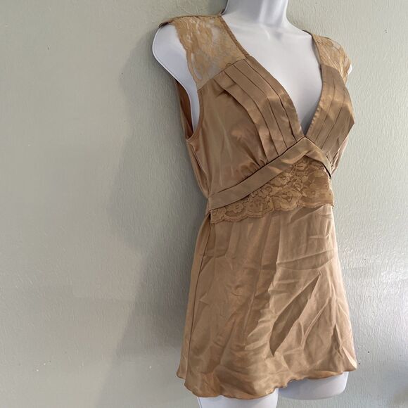 A Byer Y2K Satin Babydoll Tank Top Women M Gold Lace Fairy Glam Grunge Party - Picture 3 of 6